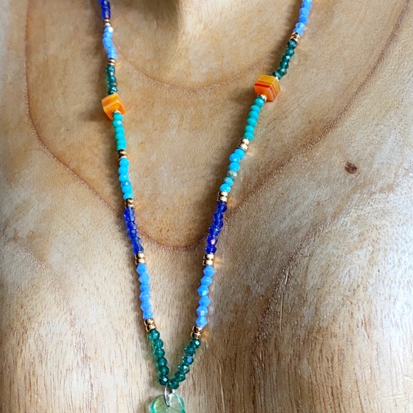 Ocean Sky Crystal Necklace with Austrian Crystals & SeaGlass - Picture 6 of 11